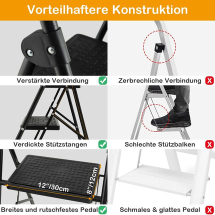 3-Step Folding Ladder, Non-Slip, Metal, Black