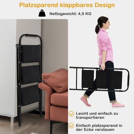 3-Step Folding Ladder, Non-Slip, Metal, Black