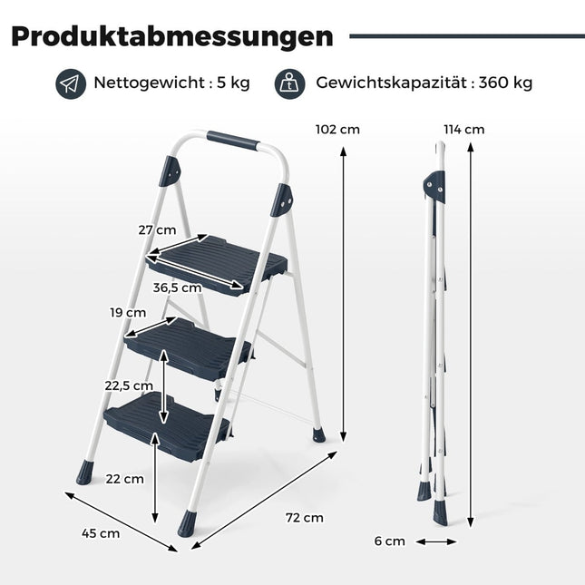3-Step Folding Ladder with Handrail, 360 kg Capacity