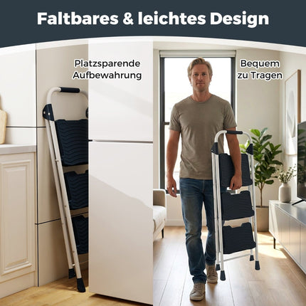 3-Step Folding Ladder with Handrail, 360 kg Capacity