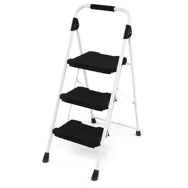 3-Step Folding Ladder with Handrail, Non-Slip Steps