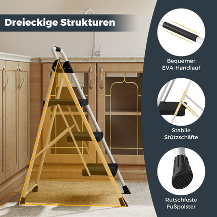 3-Step Folding Ladder with Handrail, Non-Slip Steps