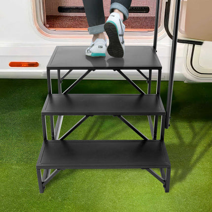 3-Step RV Steps With Handrail, 440 lb Non-Slip Steel
