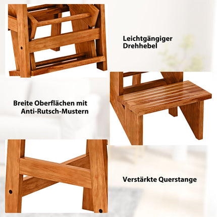 3-Step Rubberwood Ladder Stool, Non-Slip, Brown