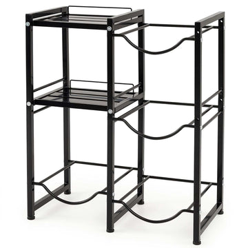 3-Tier 5 Gallon Water Jug Holder with 2 Storage Shelves, Black, 4 Bottle Slots
