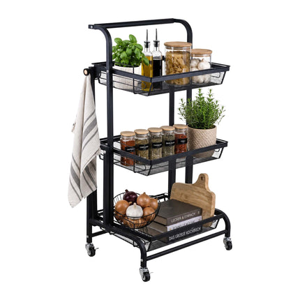 3-Tier Adjustable Kitchen Trolley, Black