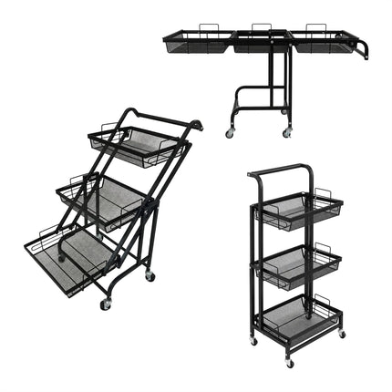 3-Tier Adjustable Kitchen Trolley, Black