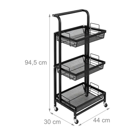 3-Tier Adjustable Kitchen Trolley, Black