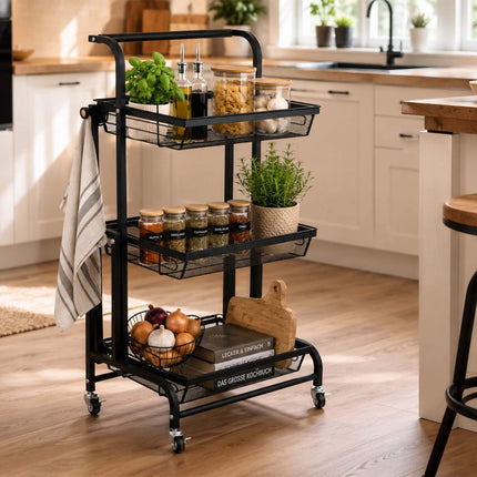 3-Tier Adjustable Kitchen Trolley, Black