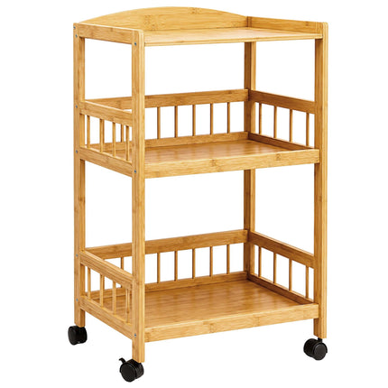 3-Tier Bamboo Kitchen Trolley with Swivel Castors