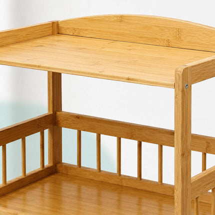 3-Tier Bamboo Kitchen Trolley with Swivel Castors