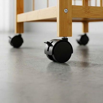 3-Tier Bamboo Kitchen Trolley with Swivel Castors