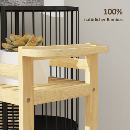 3-story bamboo kitchen trolley with wheels and handle