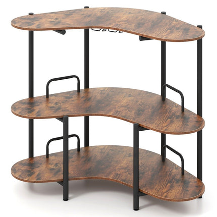 3-Tier Bar Table with Glass Holder & Metal Frame, Brown