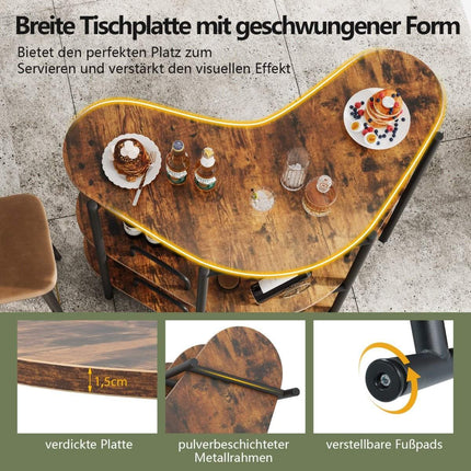 3-Tier Bar Table with Glass Holder & Metal Frame, Brown