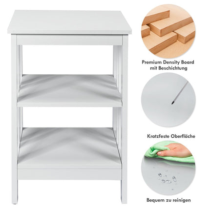 3-Tier Bedside Table Sofa Table Coffee Table for Bedroom 40 x 40 x 61 cm White