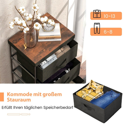 3-Tier Black Fabric Drawer Nightstand with Metal Frame