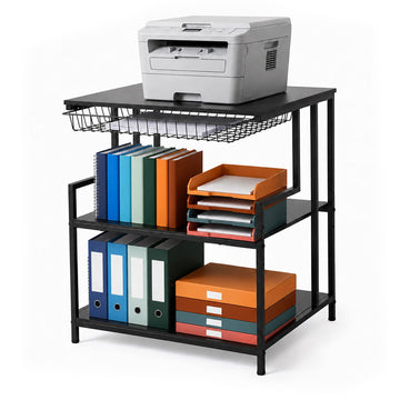 3-Tier Black Printer Stand with Adjustable Shelf