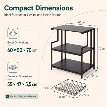 3-Tier Black Printer Stand with Adjustable Shelf