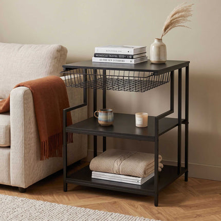 3-Tier Black Printer Stand with Adjustable Shelf