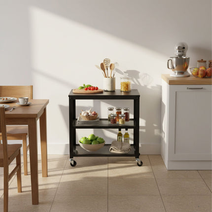 3-Tier Black Trolley with Wheels – Mobile Storage Unit
