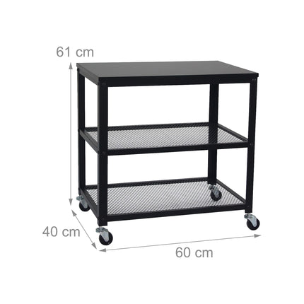 3-Tier Black Trolley with Wheels – Mobile Storage Unit