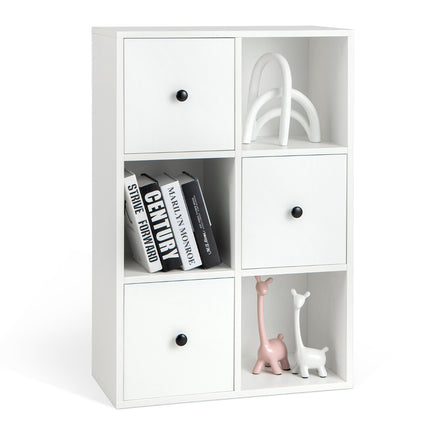 3-Tier Bookshelf, 3 Cubes, 3 Drawers, White