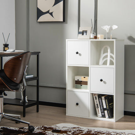 3-Tier Bookshelf, 3 Cubes, 3 Drawers, White