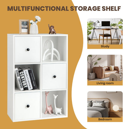 3-Tier Bookshelf, 3 Cubes, 3 Drawers, White