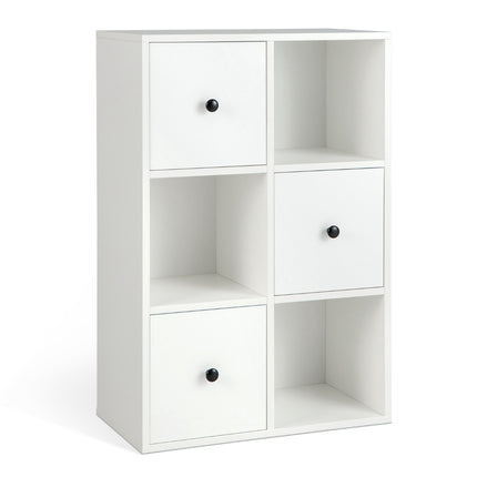 3-Tier Bookshelf, 3 Cubes, 3 Drawers, White