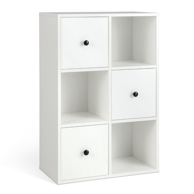 3-Tier Bookshelf, 3 Cubes, 3 Drawers, White