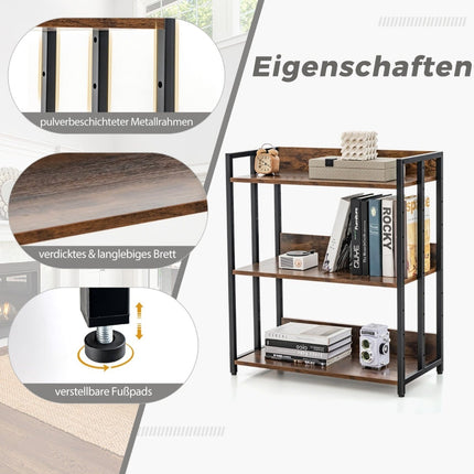 3-Tier Bookshelf, Adjustable Shelves, Metal Frame
