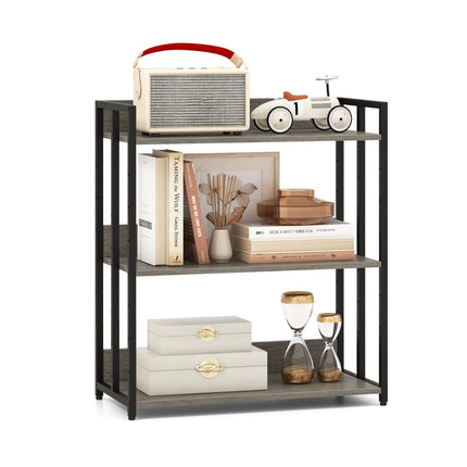 3-Tier Bookshelf, Adjustable Shelves, Metal Frame