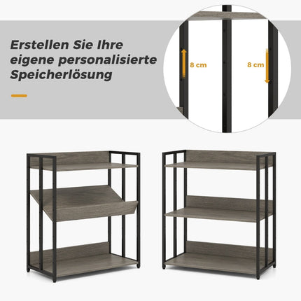 3-Tier Bookshelf, Adjustable Shelves, Metal Frame