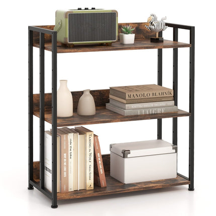 3-Tier Bookshelf, Adjustable Shelves, Metal Frame