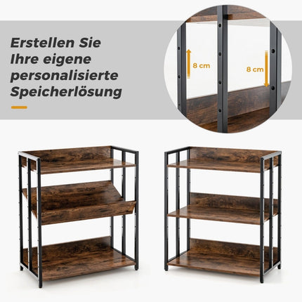 3-Tier Bookshelf, Adjustable Shelves, Metal Frame