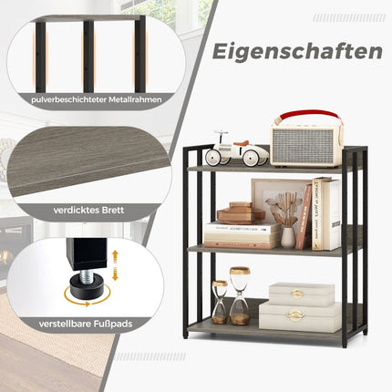 3-Tier Bookshelf, Adjustable Shelves, Metal Frame