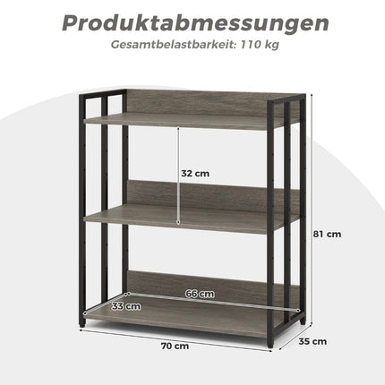 3-Tier Bookshelf, Adjustable Shelves, Metal Frame