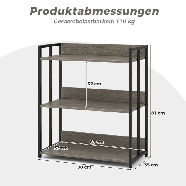 3-Tier Bookshelf, Adjustable Shelves, Metal Frame
