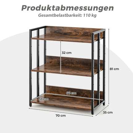3-Tier Bookshelf, Adjustable Shelves, Metal Frame