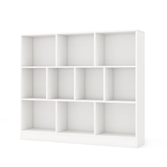 3-Tier Bookshelf with 10 Compartments, White, 120x24x104 cm