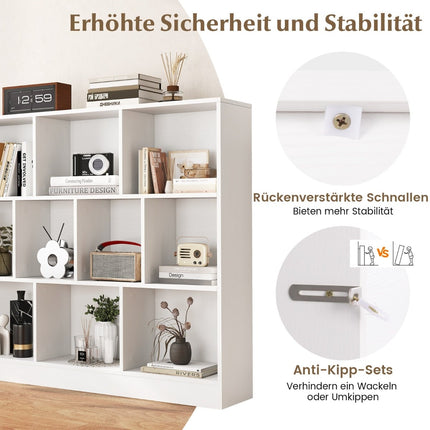 3-Tier Bookshelf with 10 Compartments, White, 120x24x104 cm