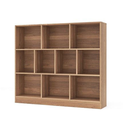 3-Tier Bookshelf with 10 Open Compartments, Wood, 120x24x104 cm