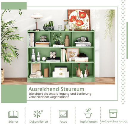 3-Tier Bookshelf with 8 Open Shelves, Green