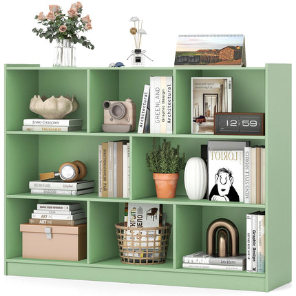 3-Tier Bookshelf with 8 Open Shelves, Green