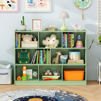 3-Tier Bookshelf with 8 Open Shelves, Green