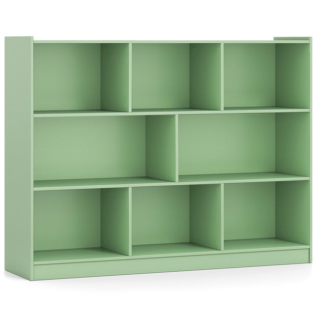 3-Tier Bookshelf with 8 Open Shelves, Green