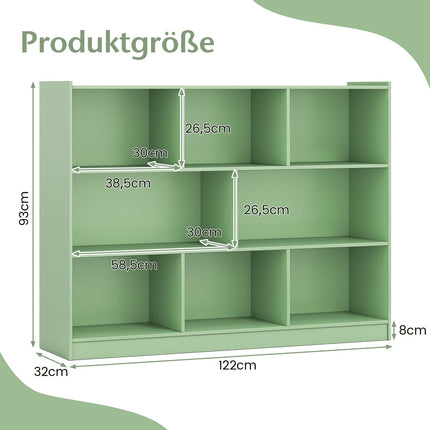 3-Tier Bookshelf with 8 Open Shelves, Green