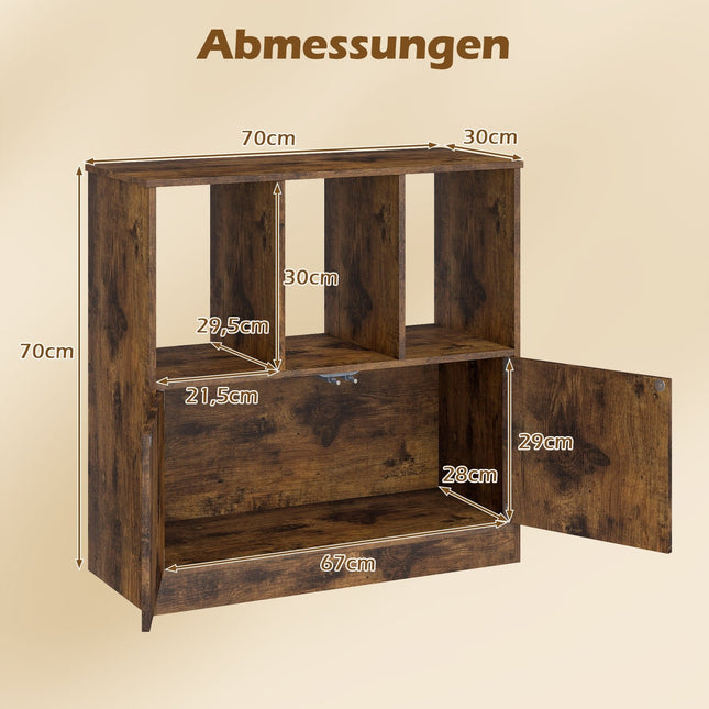 3-Tier Bookshelf with Doors, Open & Closed Storage, Brown