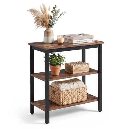 3-Tier Brown Side Table with Shelves, MDF & Metal